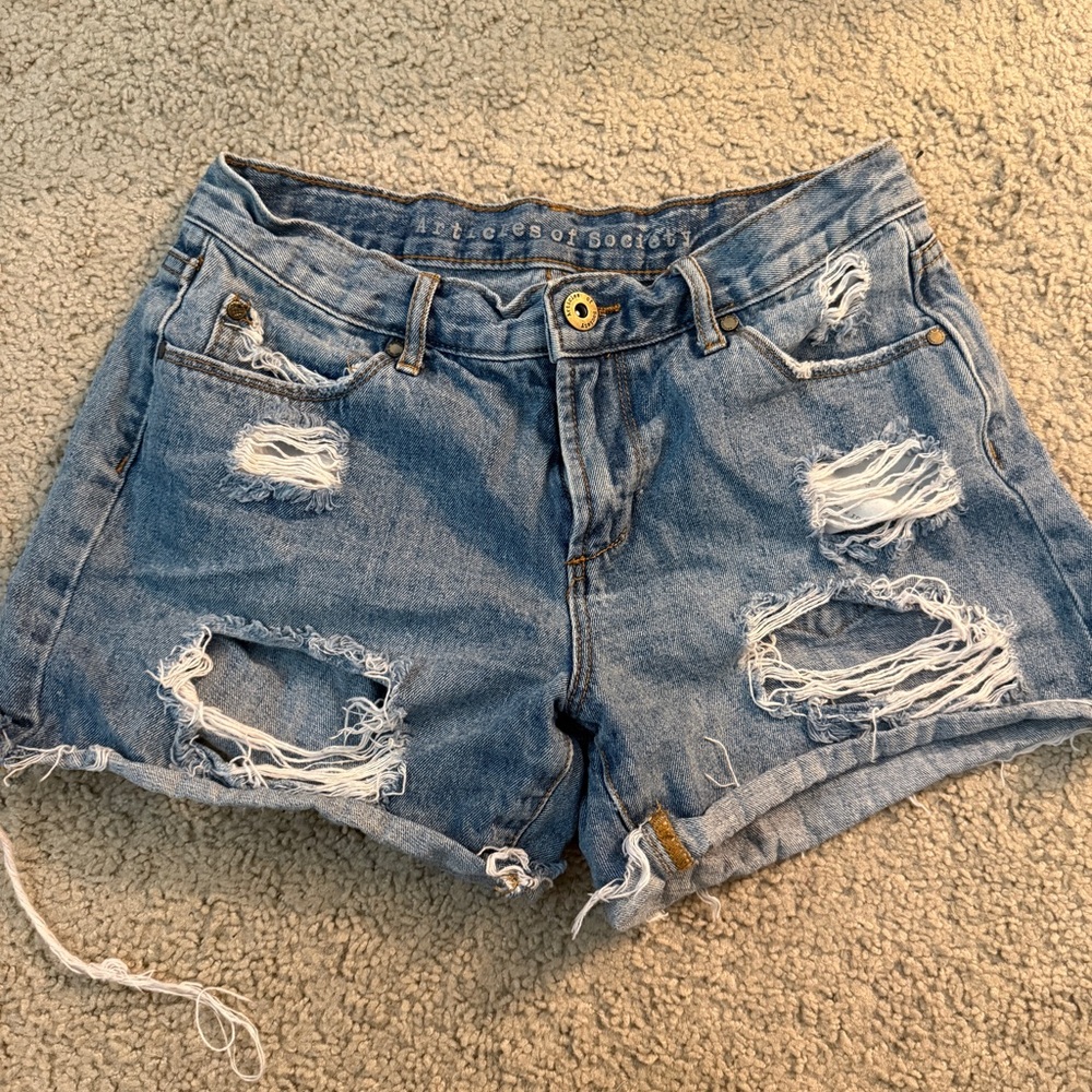 Articles Of Society Light Blue Distressed Denim Shorts